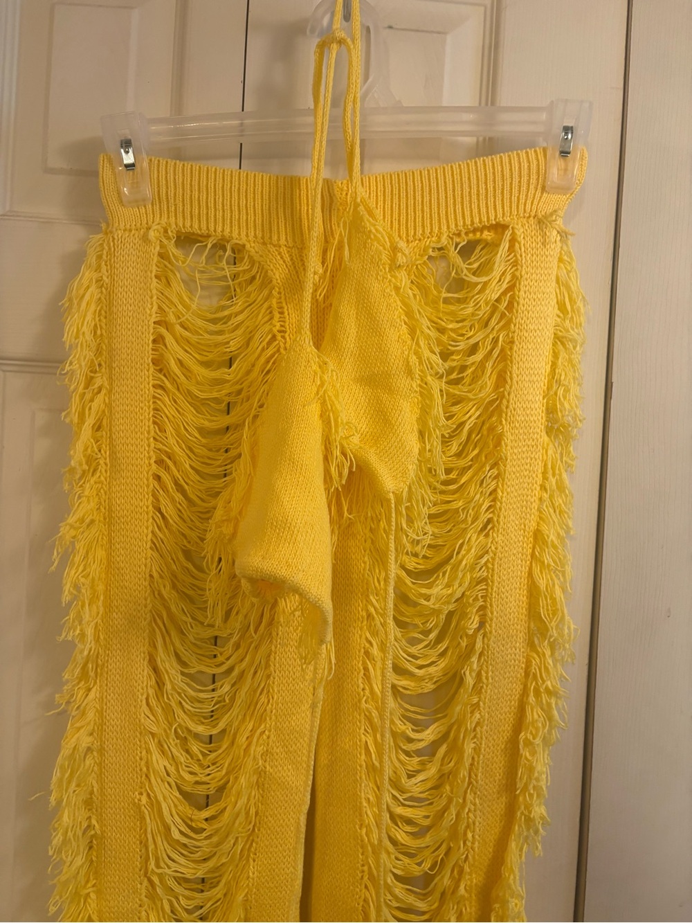 2 piece Yellow Distressed Fringe Knit Pants
